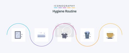 Ilustración de Paquete de 5 iconos plano de rutina de higiene que incluye limpieza. Café. secado. Té. lavado - Imagen libre de derechos