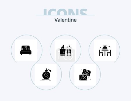 Ilustración de Valentine Glyph Icon Pack 5 Icon Design. wedding. love. glasses. bed. day - Imagen libre de derechos