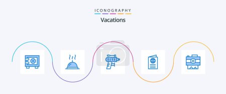 Illustration for Vacations Blue 5 Icon Pack Including photography. travel. perforator. passport. globe - Royalty Free Image