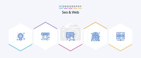 Illustration for Seo and Web 25 Blue icon pack including web. network server. video. hosting. target - Royalty Free Image