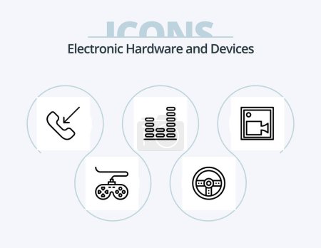 Ilustración de Dispositivos Línea Icon Pack 5 Icon Design. dispositivo. dispositivo. hardware. cámara. leva - Imagen libre de derechos