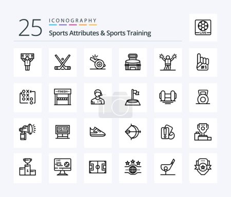 Illustration for Sports Atributes And Sports Training 25 Line icon pack including stadium. game. sticks. exterior. whistle - Royalty Free Image
