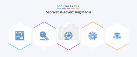 Illustration for Seo Web And Advertising Media 25 Blue icon pack including gps. audience targeting. gauge. target. speedometer - Royalty Free Image