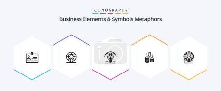 Illustration for Business Elements And Symbols Metaphors 25 Line icon pack including money. analysis. bulb. fund. money - Royalty Free Image