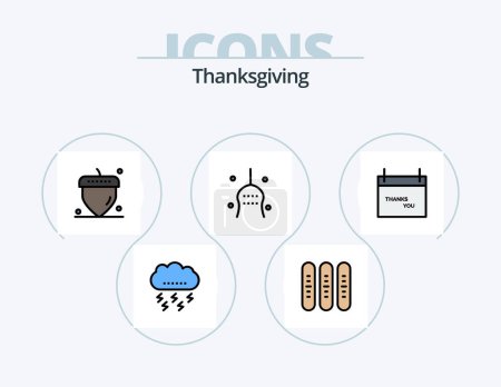 Téléchargez les illustrations : Thanks Giving Line Filled Icon Pack 5 Icon Design. calendar. thanks. thanks. corkscrew. thanksgiving - en licence libre de droit