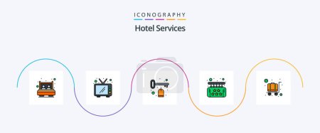 Illustration for Hotel Services Line Filled Flat 5 Icon Pack Including hotel service. service. room. luxury. five - Royalty Free Image
