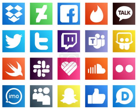 Illustration for 20 Social Media Icons for Your Branding such as sound. likee. tweet. slack and slideshare icons. Editable and high resolution - Royalty Free Image