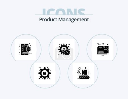 Téléchargez les illustrations : Product Management Glyph Icon Pack 5 Icon Design. time. manager. product. executive. smart phone - en licence libre de droit