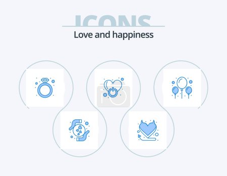 Illustration for Love Blue Icon Pack 5 Icon Design. celebration. love. present. sign. on - Royalty Free Image