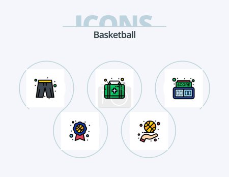 Téléchargez les illustrations : Basketball ligne rempli Icône Pack 5 Icône Design. basket. Montre. forme physique. coeur. battement - en licence libre de droit