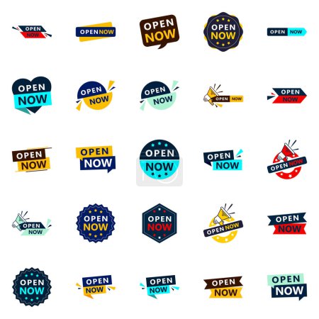 Ilustración de Open now banner pack 25 designs for any occasion - Imagen libre de derechos