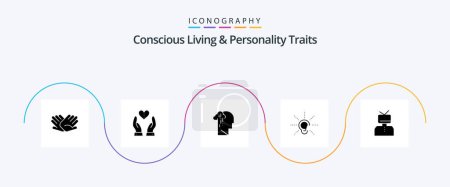 Illustration for Concious Living And Personality Traits Glyph 5 Icon Pack Including hear. awareness. heart. sad. human - Royalty Free Image