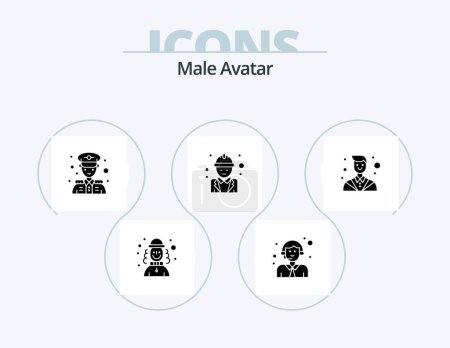 Ilustración de Male Avatar Glyph Icon Pack 5 Icon Design. counselor. manager. police. labour. engineer - Imagen libre de derechos