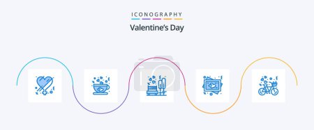 Téléchargez les illustrations : Valentines Day Blue Pack de 5 icônes y compris vélo. amour. amour. coeur. arbre - en licence libre de droit