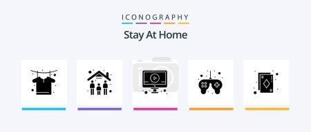 Ilustración de Stay At Home Glyph 5 Icon Pack Incluye tarjetas. control del juego. en línea. Tiempo. juego. Diseño de iconos creativos - Imagen libre de derechos