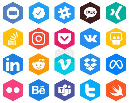 Ilustración de Hexagon Flat Color White Icon Pack slideshare. pocket. stockoverflow and instagram 20 Customizable Icons - Imagen libre de derechos