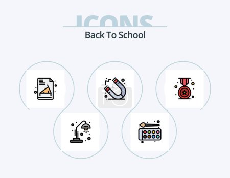 Téléchargez les illustrations : Retour à la ligne d'école rempli Icône Pack 5 Icône Design. l'éducation. couleur. calculer. retour à l'école. physique - en licence libre de droit