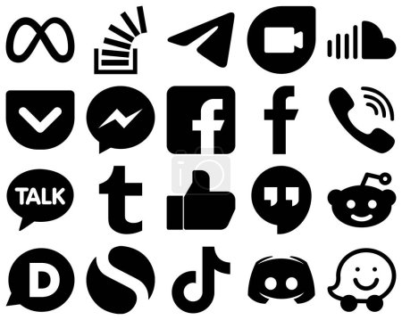 Illustration for 20 Unique Black Glyph Social Media Icons such as facebook. facebook. messenger and music icons. Elegant and minimalist - Royalty Free Image