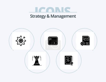 Téléchargez les illustrations : Strategy And Management Glyph Icon Pack 5 Icon Design. direction route. map. stamp. target. gear - en licence libre de droit