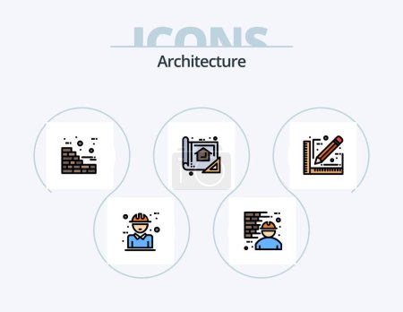Téléchargez les illustrations : Architecture Line Filled Icon Pack 5 Icon Design. architect. company. brush. building. architect - en licence libre de droit