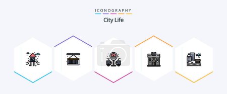 Illustration for City Life 25 FilledLine icon pack including . building. life. life. building - Royalty Free Image