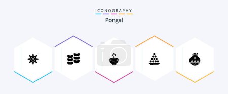 Illustration for Pongal 25 Glyph icon pack including pongal. lamp. pongal. festival. deepavali - Royalty Free Image