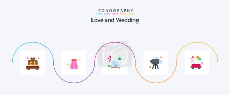 Téléchargez les illustrations : Wedding Flat 5 Icon Pack Including honeymoon. car. bird. video camera. movie making - en licence libre de droit