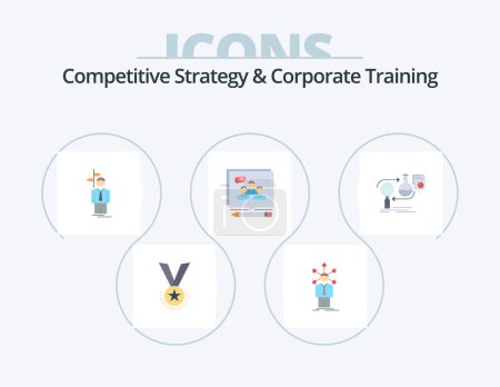 Téléchargez les illustrations : Competitive Strategy And Corporate Training Flat Icon Pack 5 Icon Design. argument. direction. network. decision. choice - en licence libre de droit