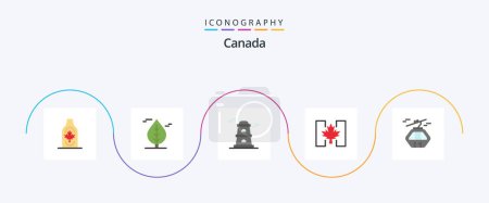 Téléchargez les illustrations : Canada Flat Pack de 5 icônes incluant le canada. alpin. observatoire. Feuille. automne - en licence libre de droit