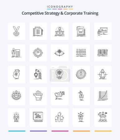 Ilustración de Estrategia competitiva creativa y capacitación corporativa Paquete de iconos de 25 esquemas, como negocios. mentor. plan. instructor. entrenador - Imagen libre de derechos
