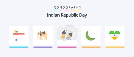 Téléchargez les illustrations : Indian Republic Day Flat 5 Icon Pack Including night. night. celebrate. moon. fireworks. Creative Icons Design - en licence libre de droit