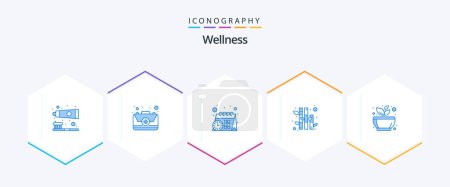 Illustration for Wellness 25 Blue icon pack including spa. mortar. calendar. grinding. nature - Royalty Free Image