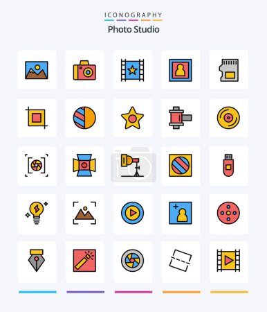 Illustration for Creative Photo Studio 25 Line FIlled icon pack  Such As storage. sd card. player. portrait. photographer - Royalty Free Image