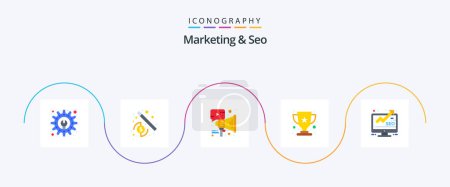 Téléchargez les illustrations : Marketing et Seo Flat Pack de 5 icônes y compris seo. marketing. mégaphone. analyse. vainqueur - en licence libre de droit