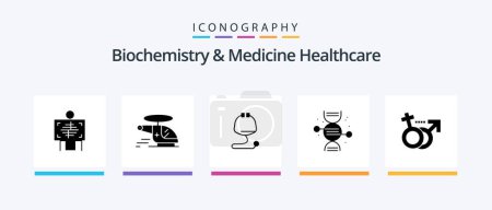 Téléchargez les illustrations : Biochemistry And Medicine Healthcare Glyph 5 Icon Pack Including bone. healthcare. ambulance. adn. medical. Creative Icons Design - en licence libre de droit