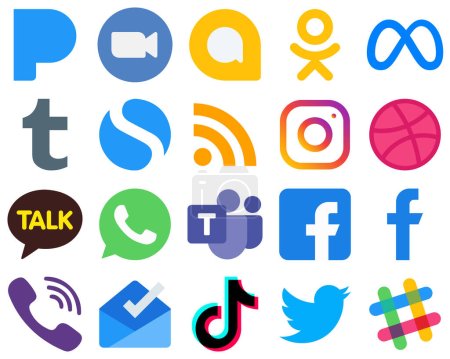 Ilustración de 20 Iconos planos de redes sociales para una charla de kakao de interfaz de usuario moderna. facebook. meta y alimentar iconos. Elegante conjunto de iconos de gradiente - Imagen libre de derechos