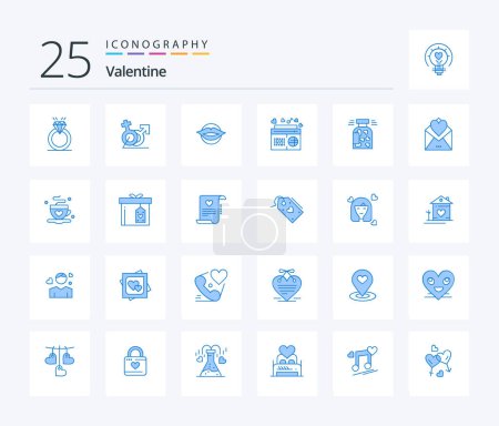 Téléchargez les illustrations : Valentine 25 Bleu Pack d'icônes couleur y compris fm. radio. gander. beauté. valentines - en licence libre de droit