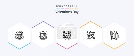 Téléchargez les illustrations : Valentines Day 25 Line icon pack including love. heart lettering. shopping. valentine. letter - en licence libre de droit