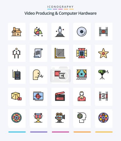 Ilustración de Creative Video Producing And Computer Hardware 25 Line FIlled icon pack  Such As media. disk. motion. trophy. oscar - Imagen libre de derechos
