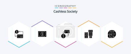 Illustration for Cashless Society 25 Glyph icon pack including qr. code. watch. marketing. cashless - Royalty Free Image
