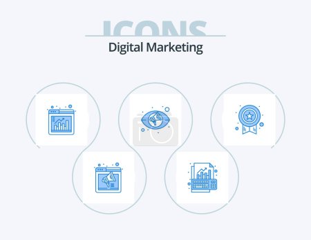 Illustration for Digital Marketing Blue Icon Pack 5 Icon Design. award. marketing. growth. eye. browser - Royalty Free Image