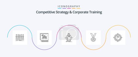 Illustration for Competitive Strategy And Corporate Training Line 5 Icon Pack Including medal. award. convince. reduce. expense - Royalty Free Image
