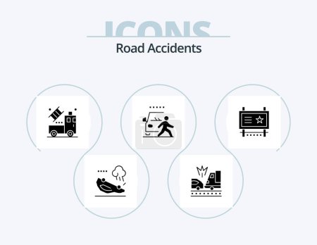 Ilustración de Road Accidents Glyph Icon Pack 5 Icon Design. ad board. pedestrian. car. danger. and - Imagen libre de derechos