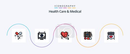 Téléchargez les illustrations : Health Care And Medical Line Filled Flat 5 Icon Pack Including medical. medicine. health. first aid. case - en licence libre de droit