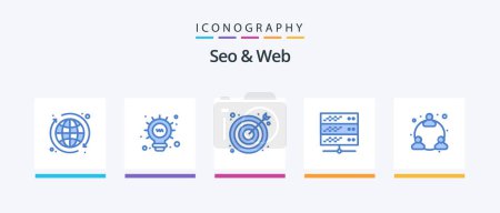 Illustration for Seo and Web Blue 5 Icon Pack Including network. web. seo. web. network server. Creative Icons Design - Royalty Free Image