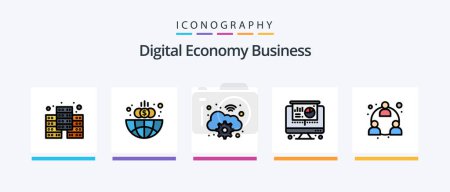 Téléchargez les illustrations : Digital Economy Business Line Filled 5 Icon Pack Including business. computer. codding. laptop. online. Creative Icons Design - en licence libre de droit