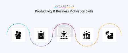 Ilustración de Productividad y Motivación Empresarial Glyph 5 Icon Pack Incluyendo podio. ganadores. mejora. Equipo. mentor - Imagen libre de derechos