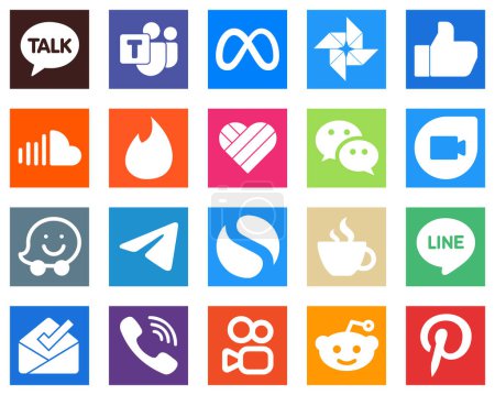 Téléchargez les illustrations : 20 icônes de médias sociaux de haute qualité telles que le télégramme ; duo google ; soundcloud ; icônes messager et similaires. Moderne et de haute qualité - en licence libre de droit
