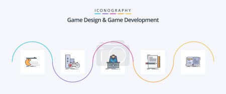 Illustration for Game Design And Game Development Line Filled Flat 5 Icon Pack Including file. code. play. ceo. legend - Royalty Free Image