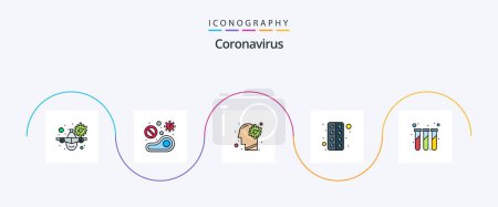 Ilustración de Coronavirus Line Filled Flat 5 Icon Pack Incluyendo medicamentos. tableta. Restaurante. cerebro. enfermedad - Imagen libre de derechos